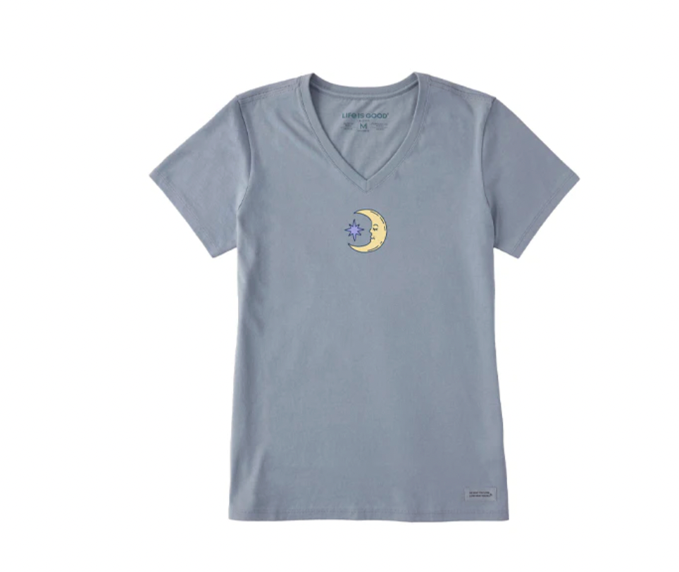 Life is Good  W SS Crusher Vee Moon & Stars STONE BLUE