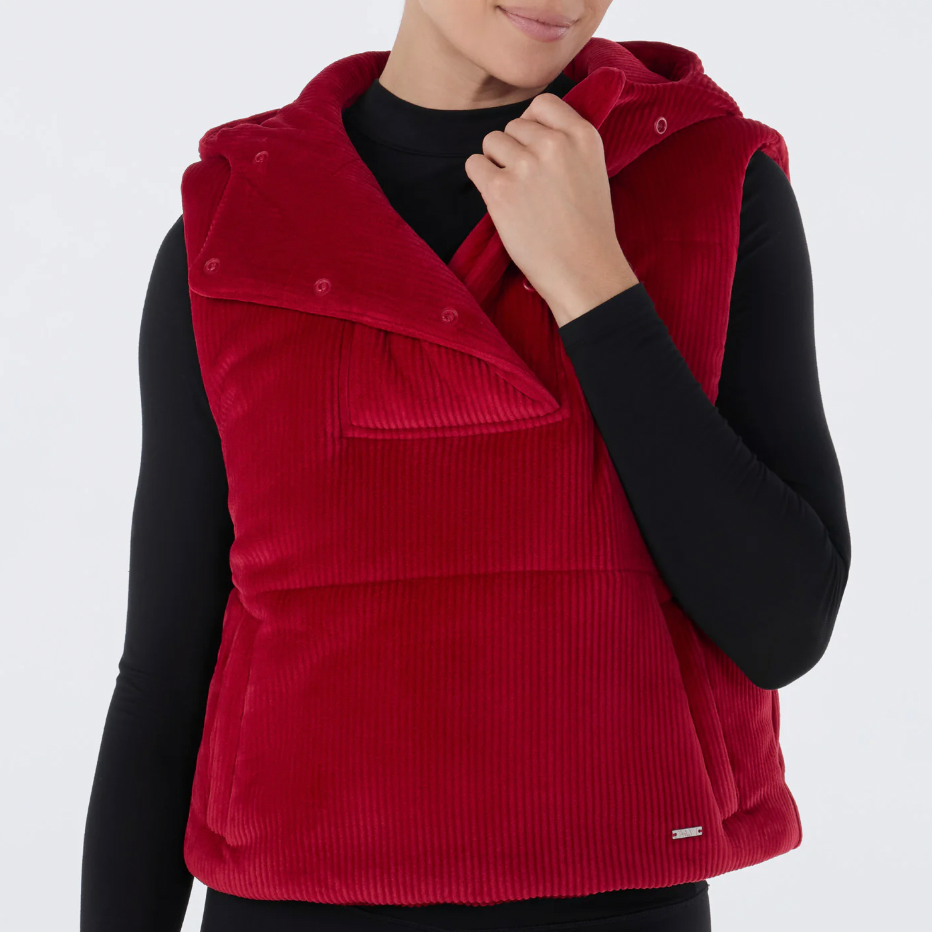 Tavi W Ribbed Velour Puffer Vest RUBY