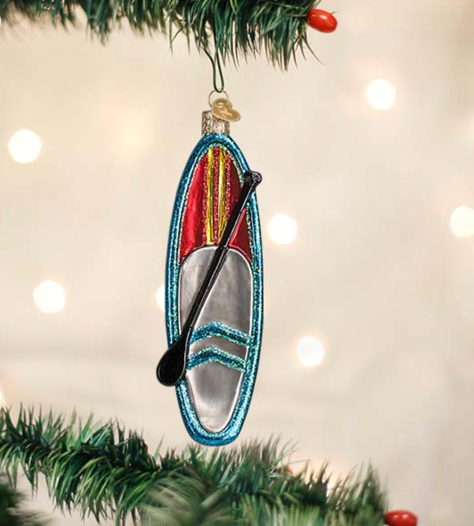 Old World Christmas Ornament BLUE PADDLEBOARD