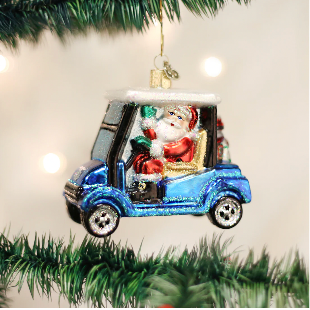 Old World Christmas Ornament GOLF CART SANTA