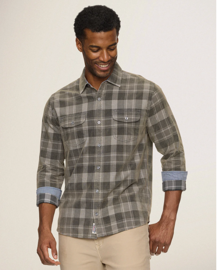 Flag & Anthem M LS Bolton Corduroy Shirt CHARCOAL / GREY