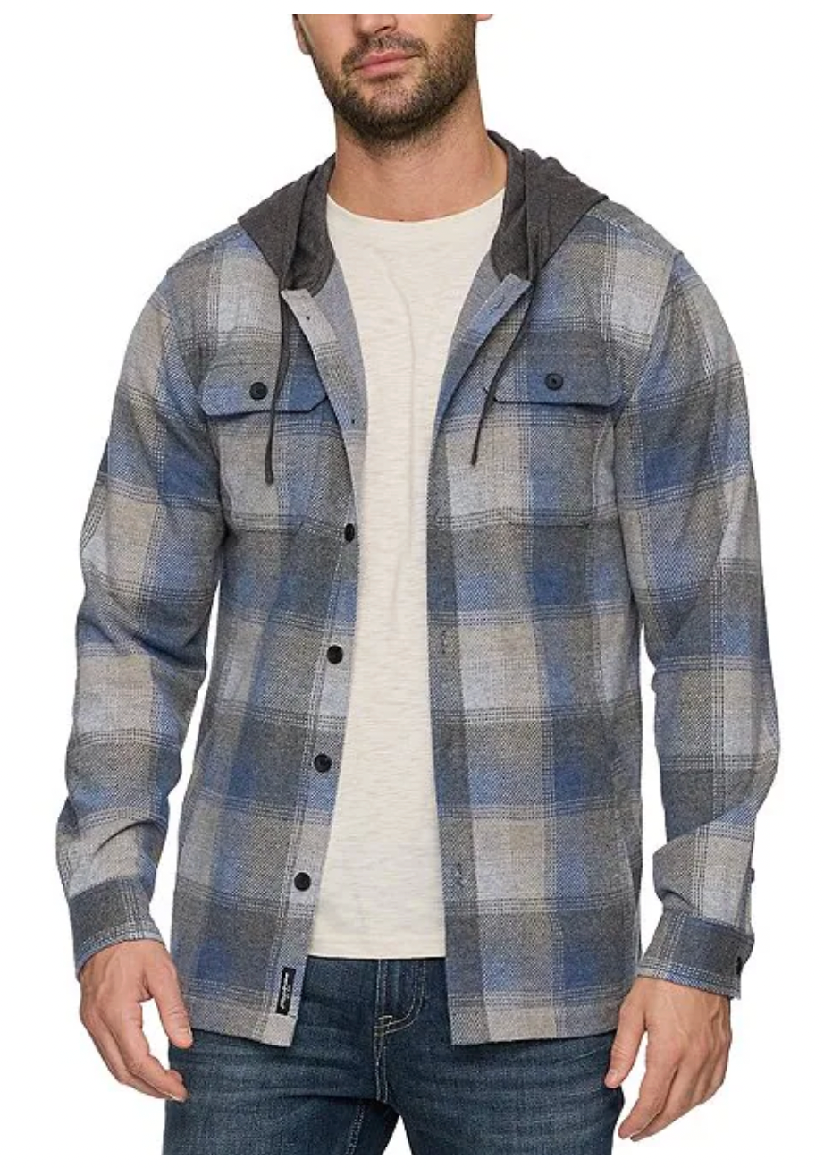 Flag & Anthem M Poston Hero Plaid Hooded Flannel GREY