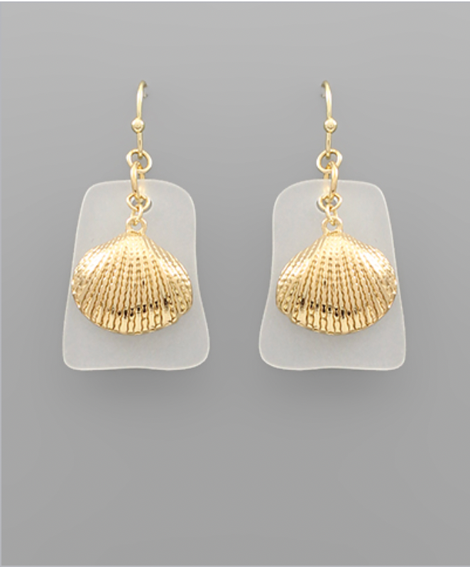 Golden Stella Seashell Dangle Earrings WHITE