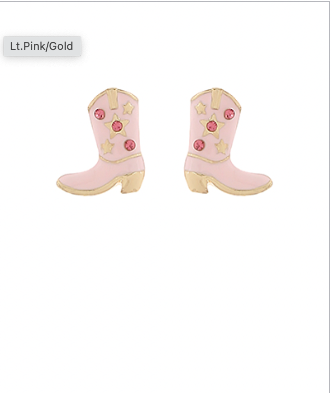 Golden Stella Pave Western Boot Earrings LT PINK