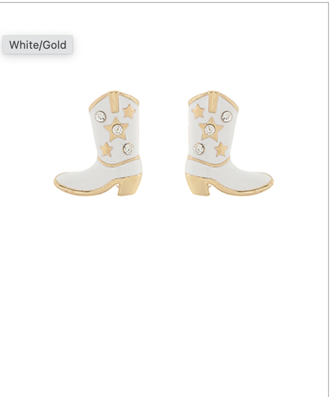 Golden Stella Pave Western Boot Earrings WHITE