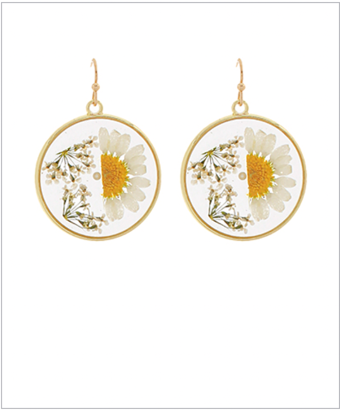 Golden Stella Flower Round Earrings WHITE/GOLD