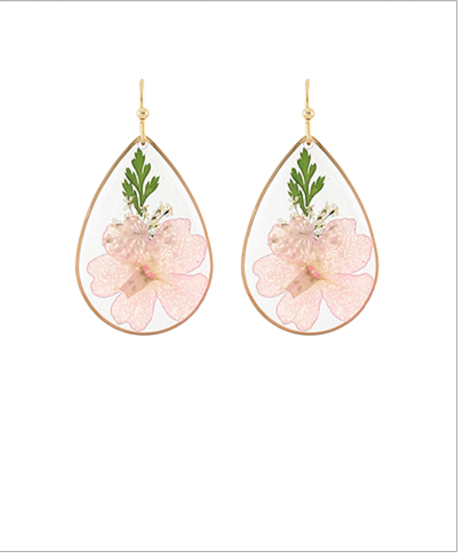 Golden Stella Flower Teardrop Earrings PINK/GOLD