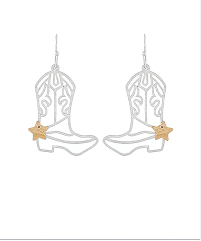 Golden Stella Filigree Western Boot Earring SILVER