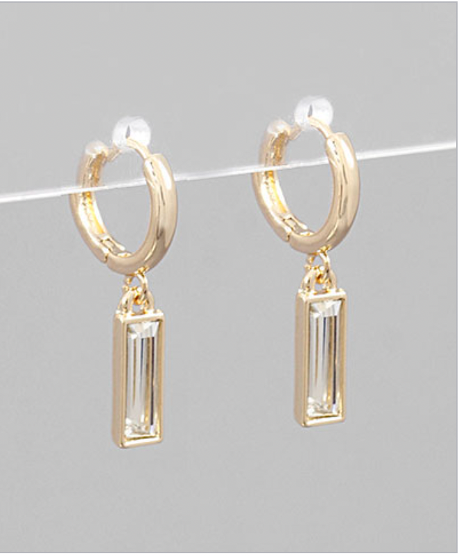 Golden Stella Rectangle Glass Earrings CLEAR