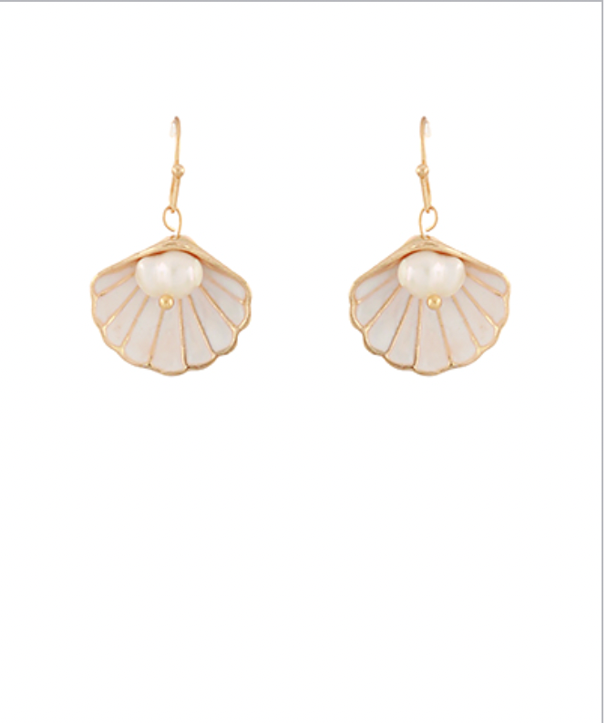 Golden Stella Shell with Pearl Drop Earrings GOLD
