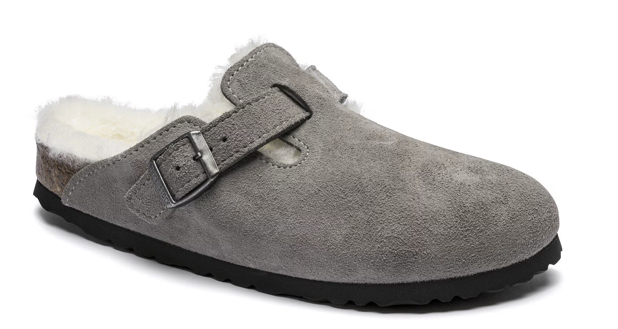 Birkenstock W Boston Suede Leather Shearling STONE COIN - NARROW