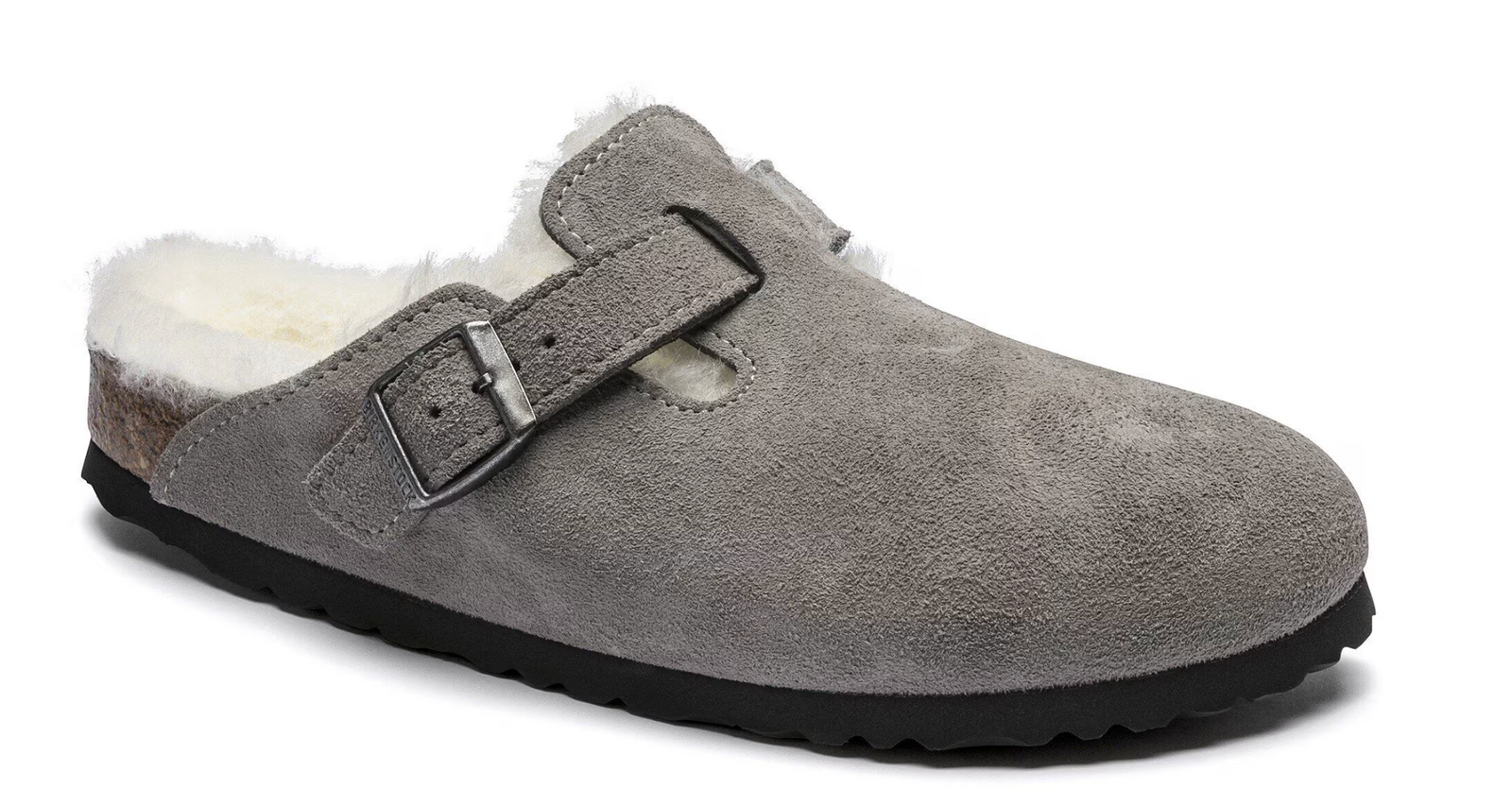 Birkenstock W Boston Suede Leather Shearling STONE COIN - NARROW