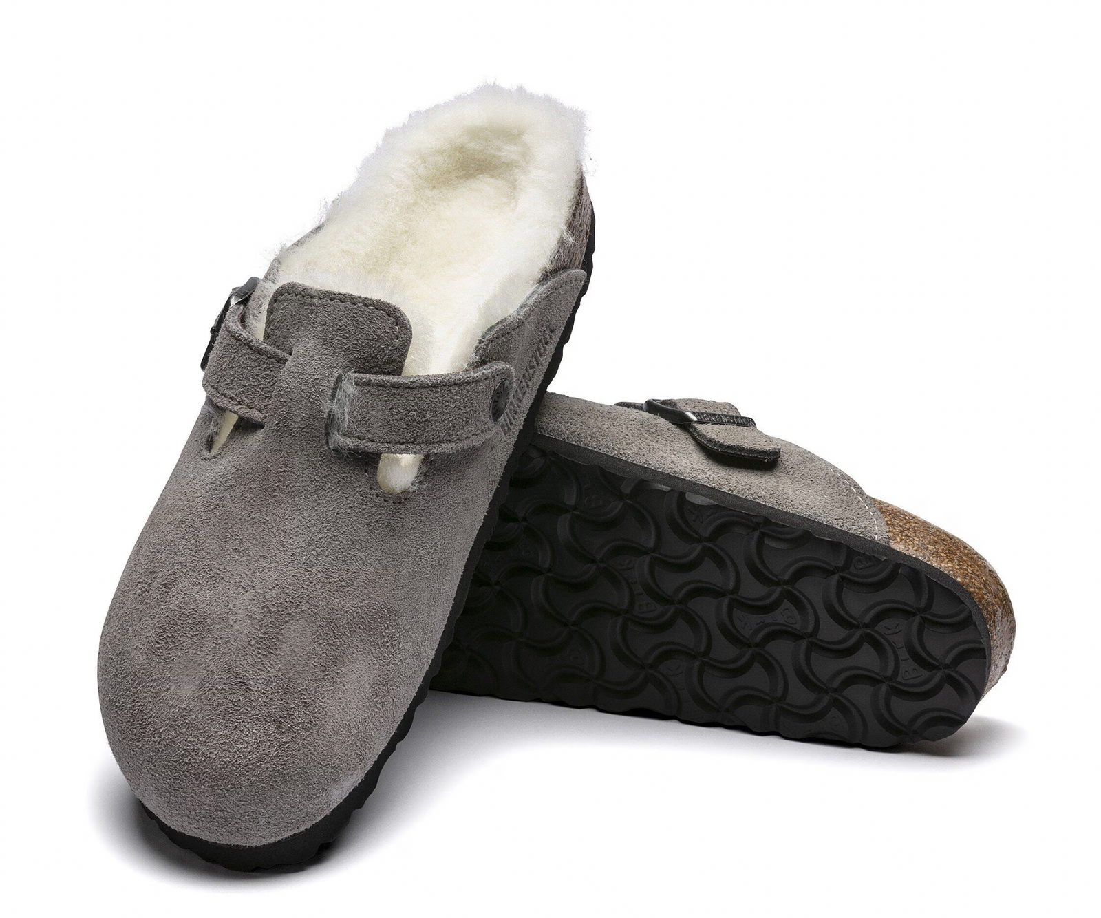 Birkenstock W Boston Suede Leather Shearling STONE COIN - NARROW