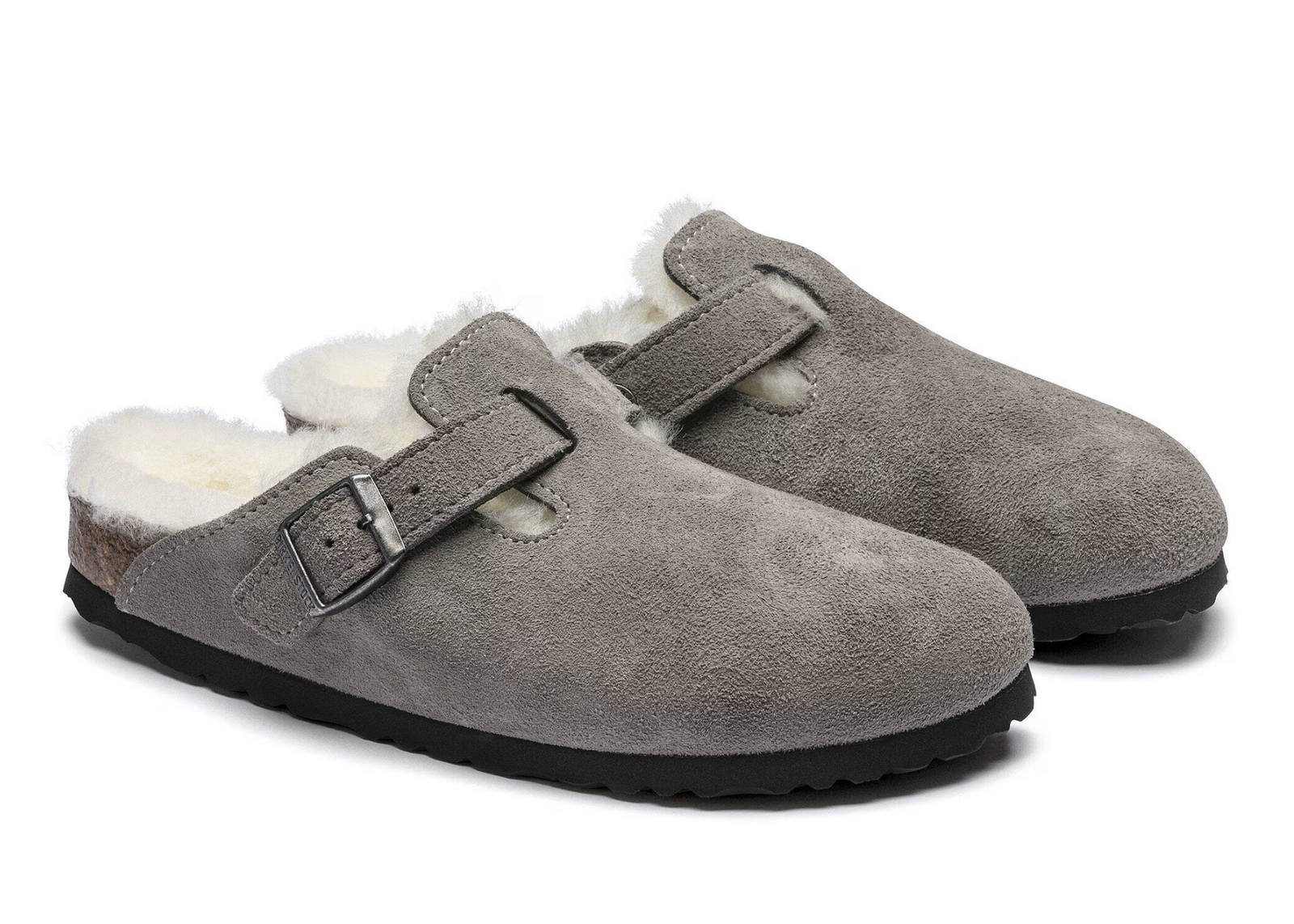 Birkenstock W Boston Suede Leather Shearling STONE COIN - NARROW