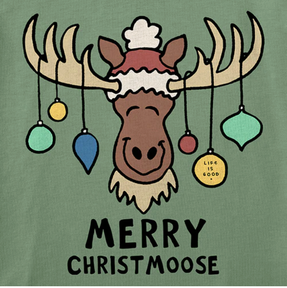 Life is Good Toddler LS Crusher Merry Christmoose GRANITE GREEN