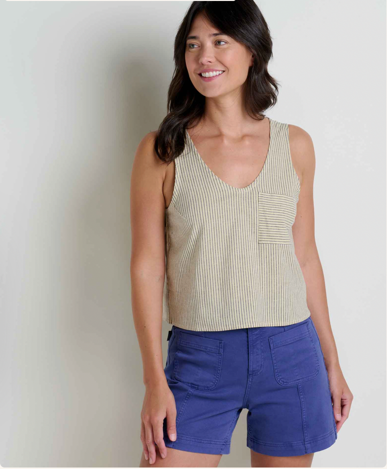 Toad & Co Taj Hemp Button Back Tank BARLEY RAILROAD STRIPE