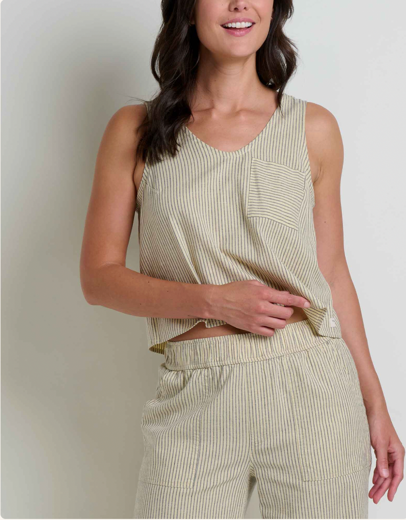 Toad & Co Taj Hemp Button Back Tank BARLEY RAILROAD STRIPE