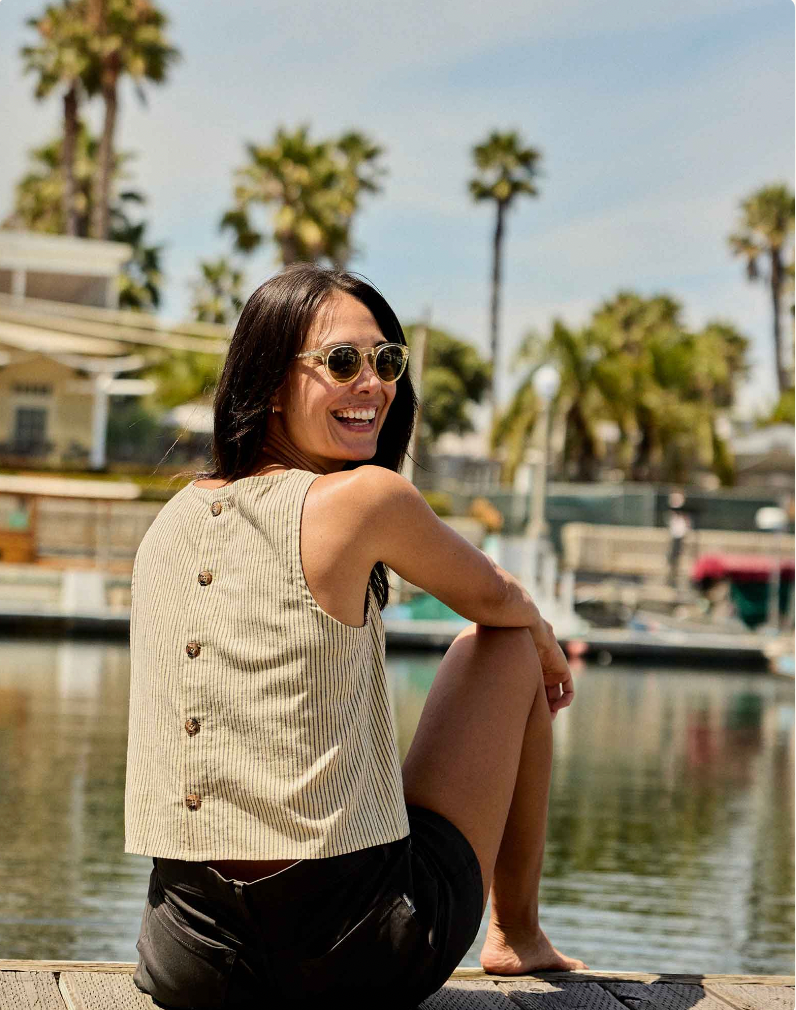 Toad & Co Taj Hemp Button Back Tank BARLEY RAILROAD STRIPE