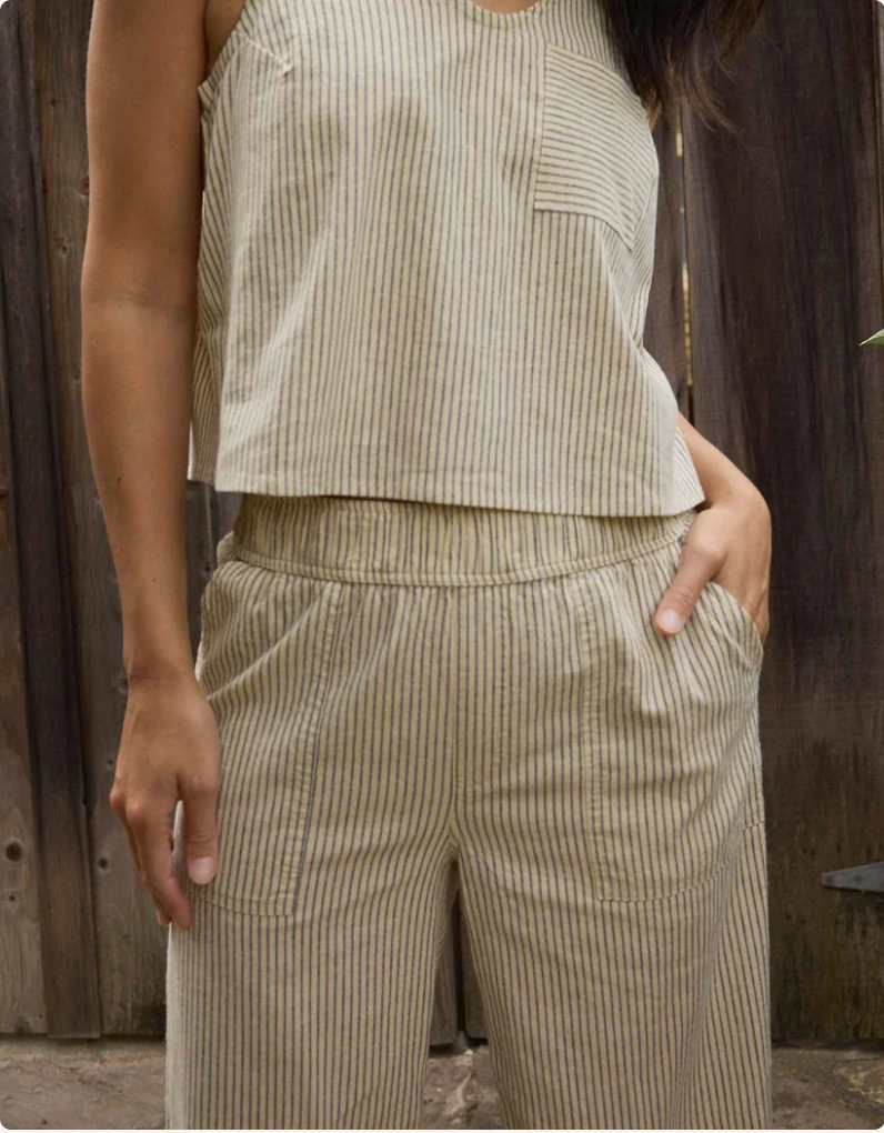 Toad & Co W Taj Hemp Wide Leg Pant BARLEY RAILROAD STRIPE