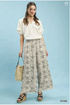 Umgee W Linen Printed Wide Leg Raw Hem Pant STONE