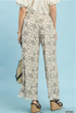 Umgee W Linen Printed Wide Leg Raw Hem Pant STONE