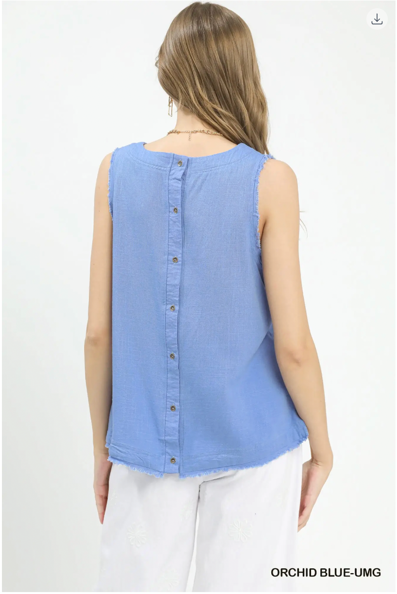 Umgee W Linen Fray Tank ORCHID BLUE