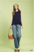 Umgee W Linen Fray Tank NAVY