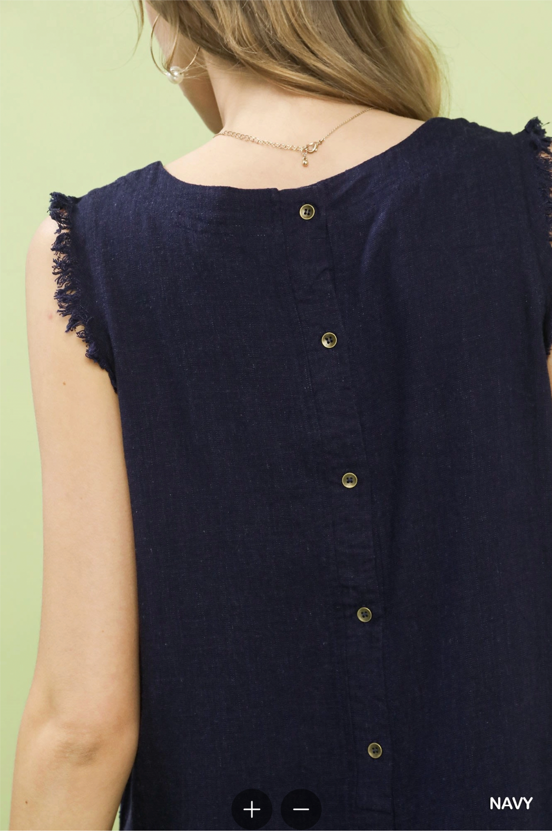 Umgee W Linen Fray Tank NAVY