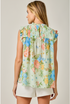 Mystree W Sleeveless Ruffled Floral Top PISTACHIO