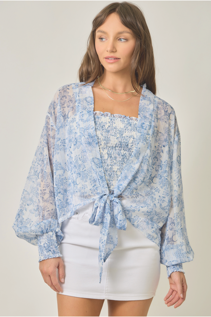 Mystree W Dolman Sleeve Kimono + Bralette SOFT BLUE
