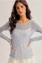 Hem & Thread W LS Daisy Mesh Scoop Neck Top BLUE