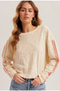 Hem & Thread W LS Tropical Terry Embossed Top ECRU