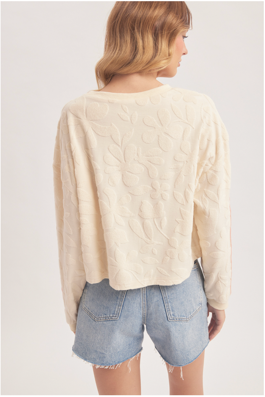 Hem & Thread W LS Tropical Terry Embossed Top ECRU