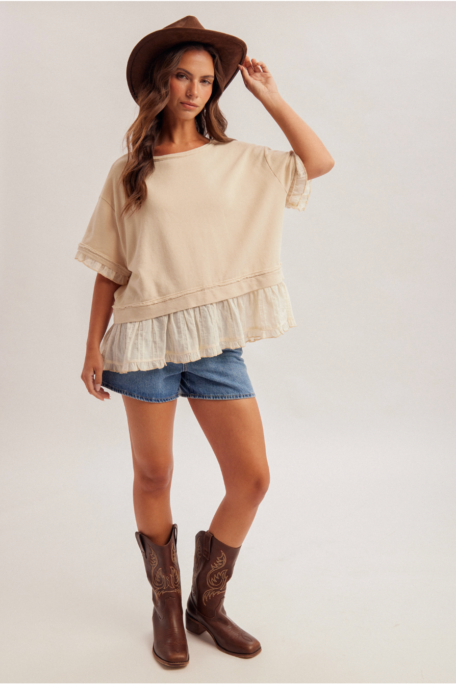 Hem & Thread W Ruffle Layered Terry Top NATURAL