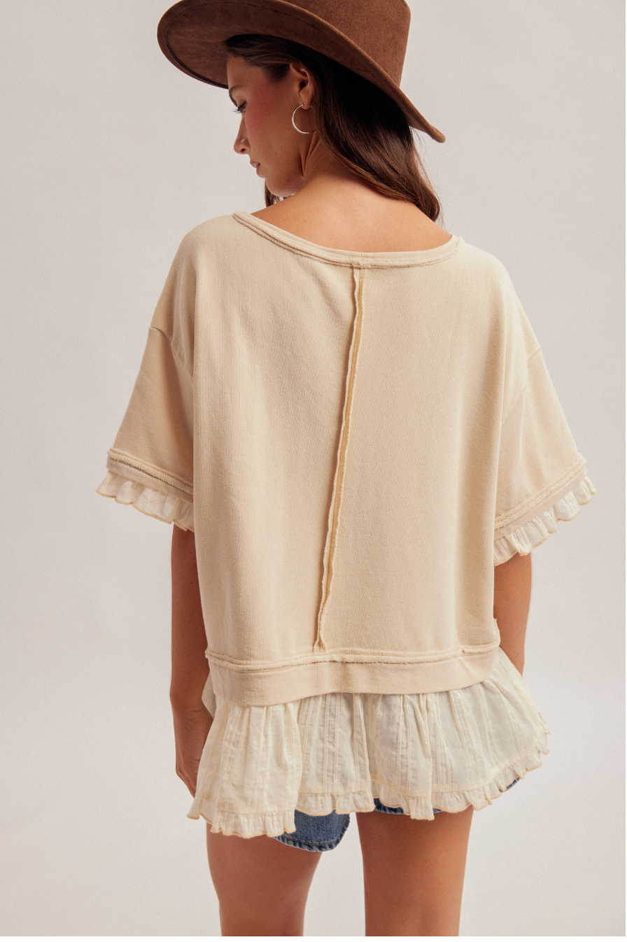Hem & Thread W Ruffle Layered Terry Top NATURAL
