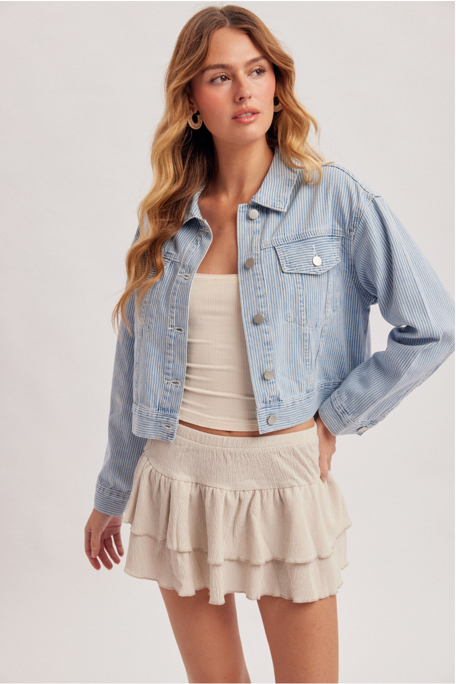 Hem & Thread W Railroad Stripe Jacket DENIM