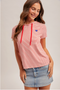 Hem & Thread W SS Striped Heart Hoodie Top RED