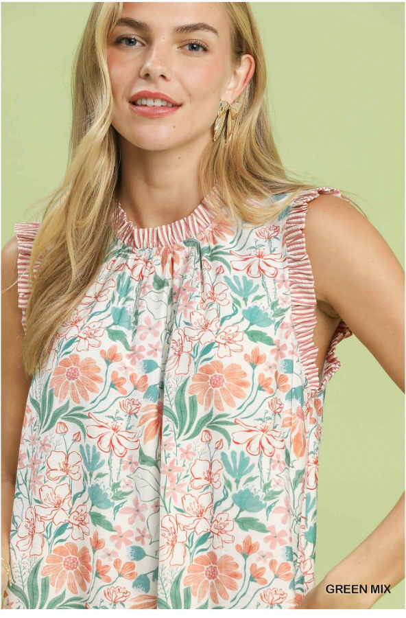Umgee W Floral Mini Dress GREEN MIX