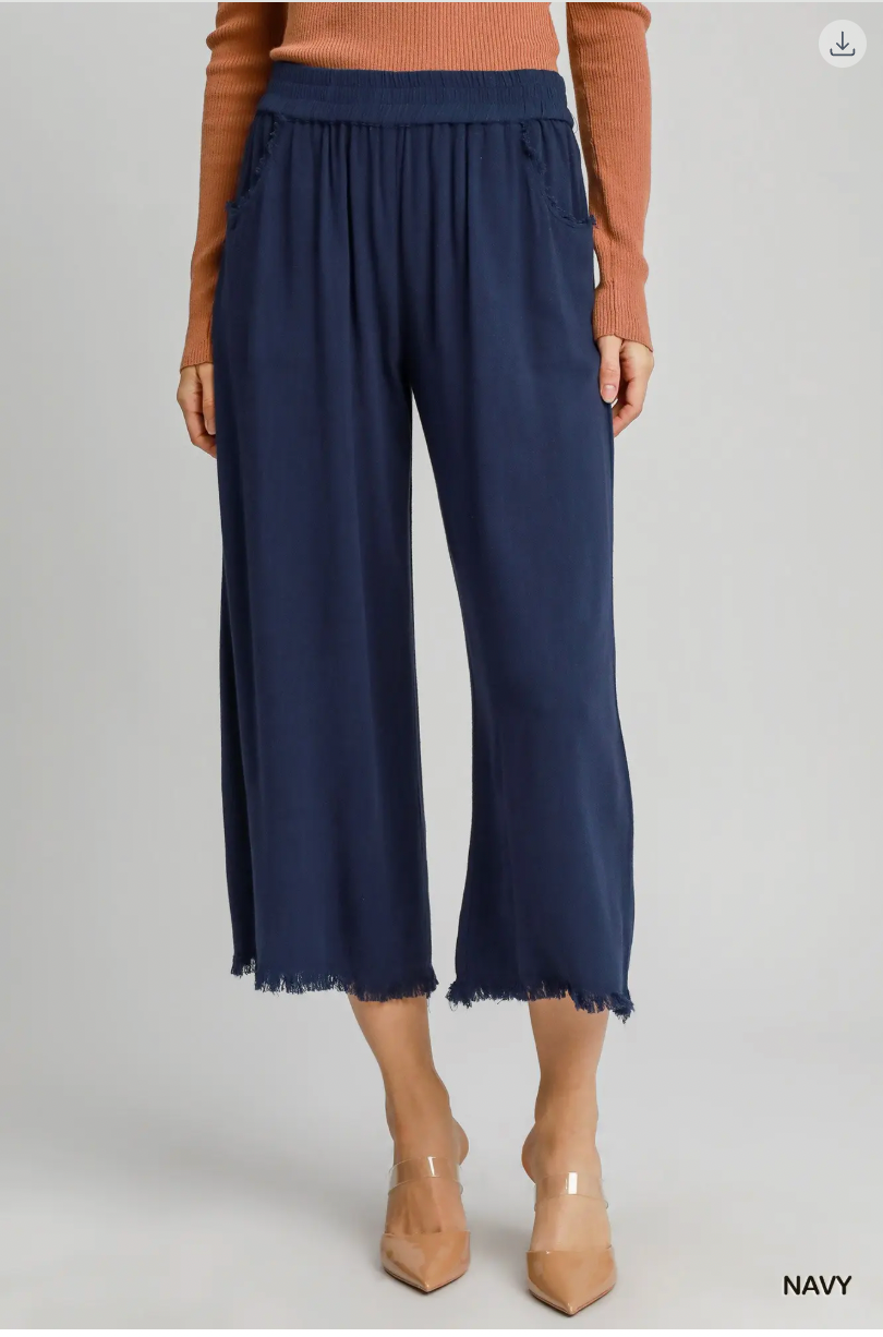 Umgee W Linen Fray Pant NAVY