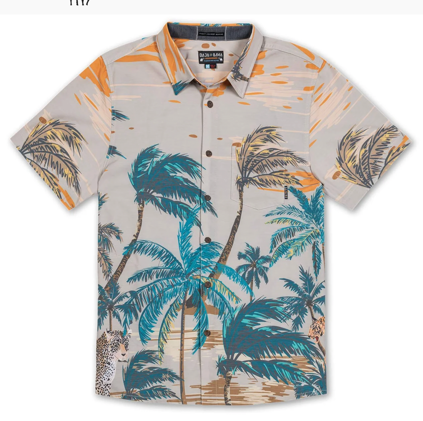 Baja Llama M SS Vagabond Button Up 2 CATS NO RATS - TAN