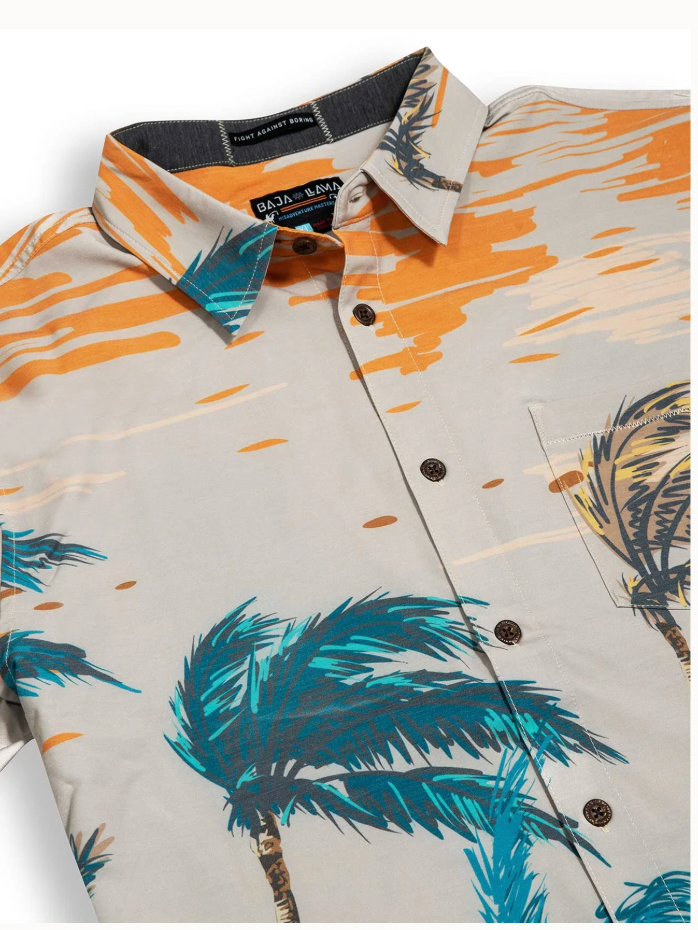Baja Llama M SS Vagabond Button Up 2 CATS NO RATS - TAN