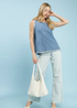 Umgee W Denim Sleeveless Button Back Top LT DENIM