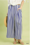 Umgee W Stripe Pleated Wide Leg Pants BLUE