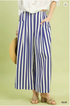 Umgee W Stripe Pleated Wide Leg Pants BLUE