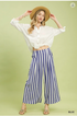 Umgee W Stripe Pleated Wide Leg Pants BLUE