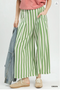Umgee W Stripe Pleated Wide Leg Pants GREEN