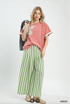 Umgee W Stripe Pleated Wide Leg Pants GREEN