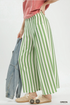 Umgee W Stripe Pleated Wide Leg Pants GREEN