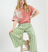 Umgee W Stripe Pleated Wide Leg Pants GREEN