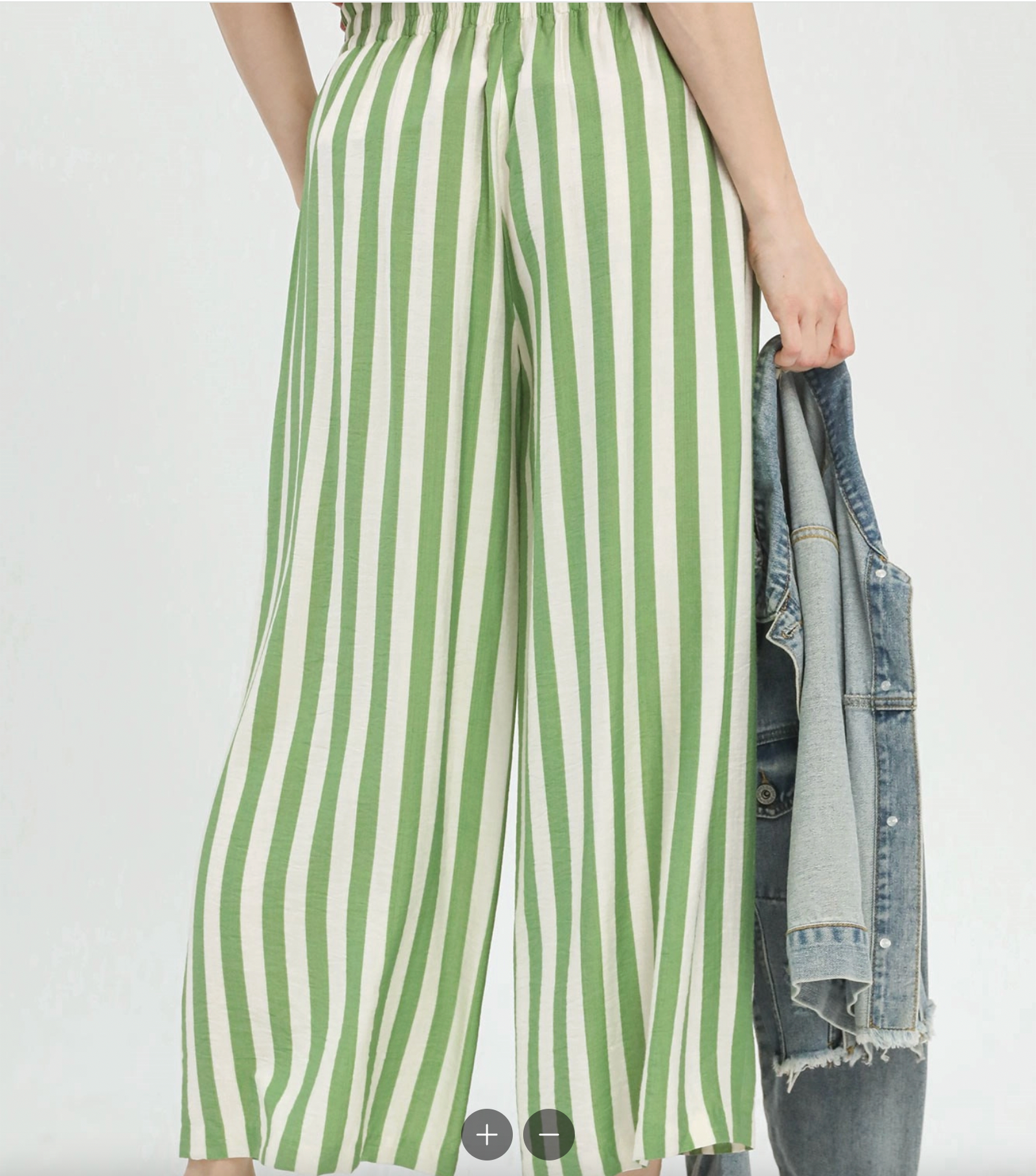 Umgee W Stripe Pleated Wide Leg Pants GREEN
